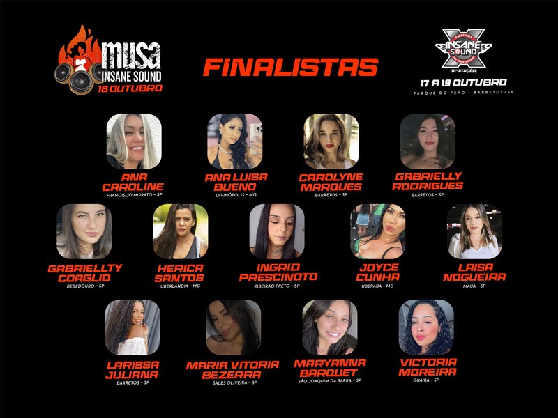 Concurso Musa Insane Sound tem 13 finalistas