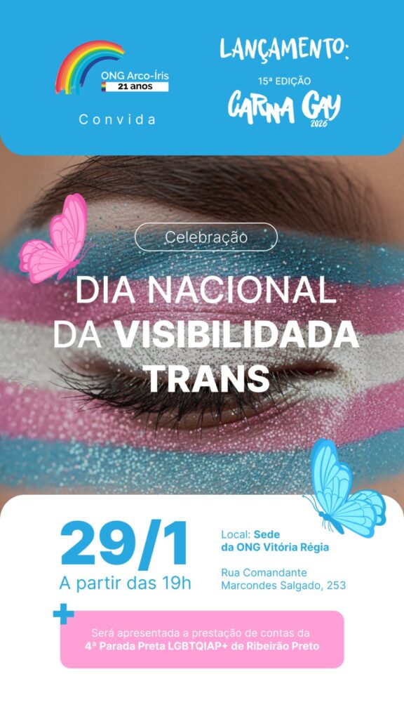ONG Arco-Íris promove Celebração do Dia Nacional da Visibilidade Trans em Ribeirão Preto